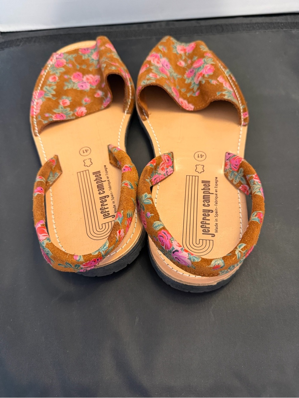 NWT Jeffery Campbell Ibiza Floral Avarca Flat Leather Sandals Brown Boho Size 41 - Picture 3 of 6